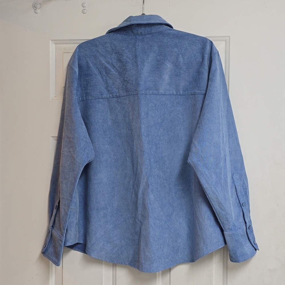 ZARA NEW WOMAN OVERSIZED BUTTON DOWN SHIRT BLUE - Picture 6 of 9